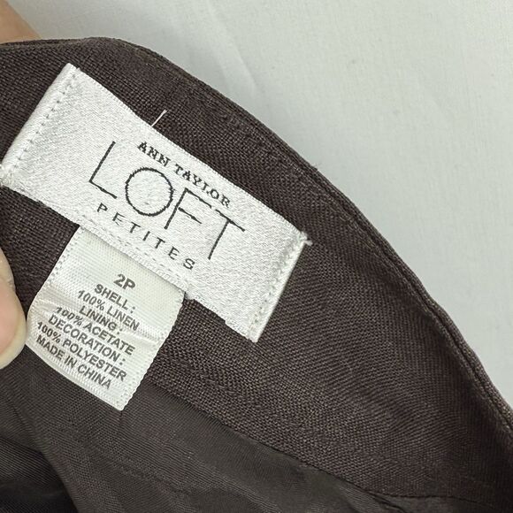 Ann Taylor LOFT Brown Pleat Skirt Embroidered Chevron Pattern 2P Linen - Picture 11 of 16